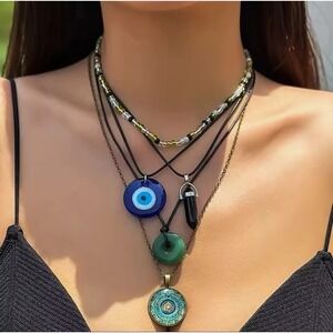 Set 5‎ Necklaces Gemstone Jade Chains Glass Beads Necklace Surfer Chain Nazar